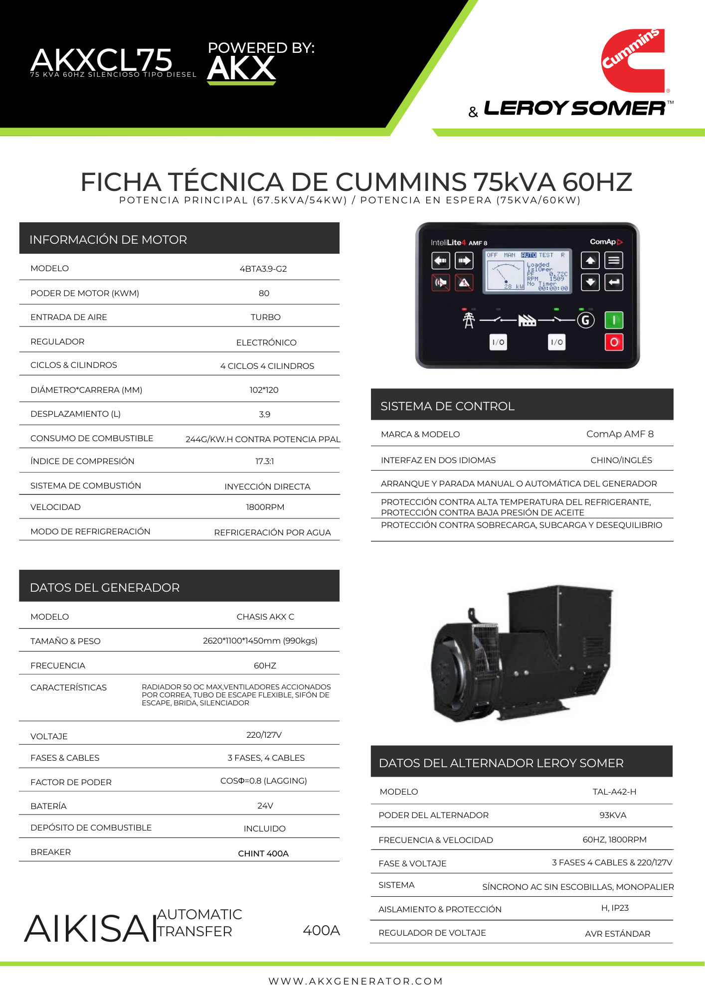 Ficha tecnica-75KVA AKX-CUMMINS S.L.-AKX-GENERATOR