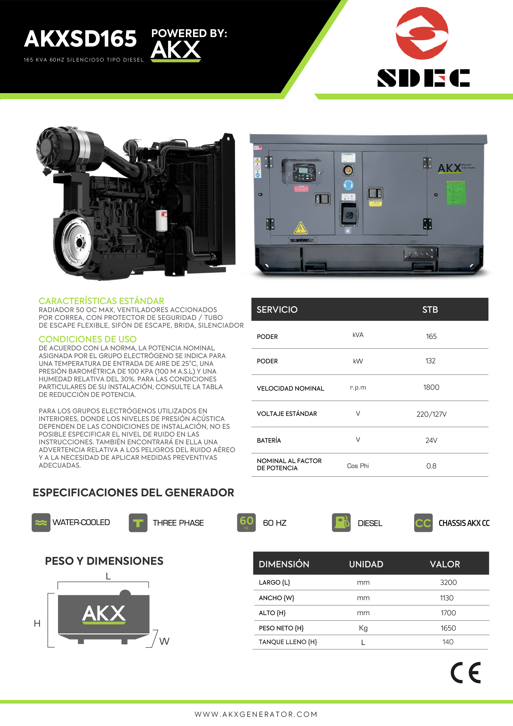 Ficha tecnica generador Sdec 165 KVA-AKX-GENERATOR