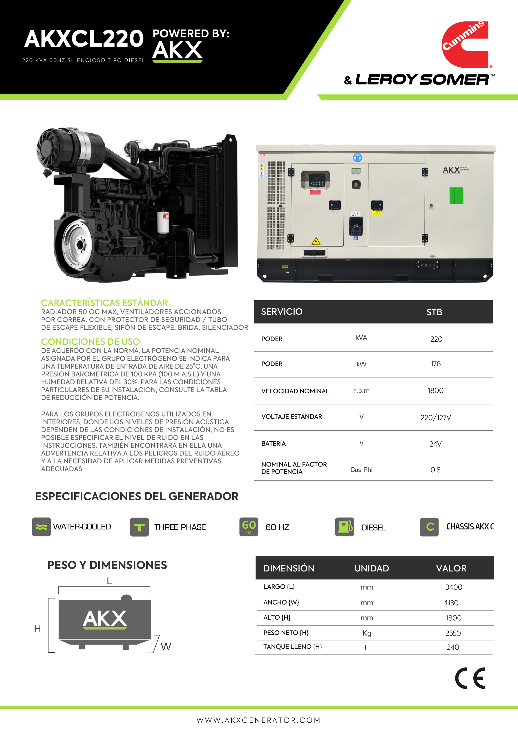 Ficha tecnica-220 KVA CUMMINS
