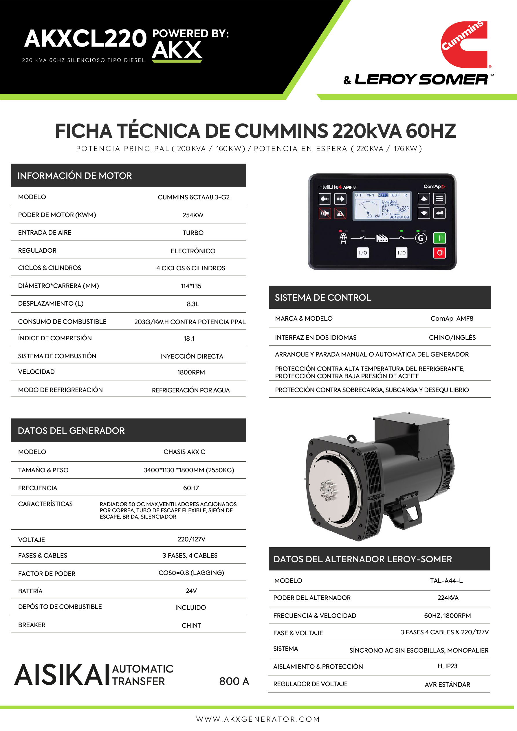 Ficha tecnica-220 KVA CUMMINS