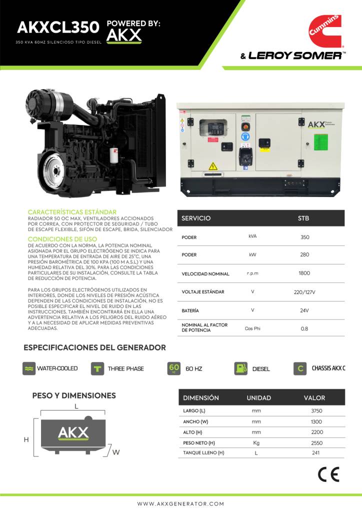 Ficha tecnica-350 KVA CUMMINS-akx-generator
